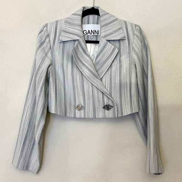 Ganni Jackets & Blazers - GANNI Cropped Striped Grey Blazer